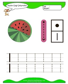 1 Rakamı Çizgi Çalışmaları Çalışma Sayfaları